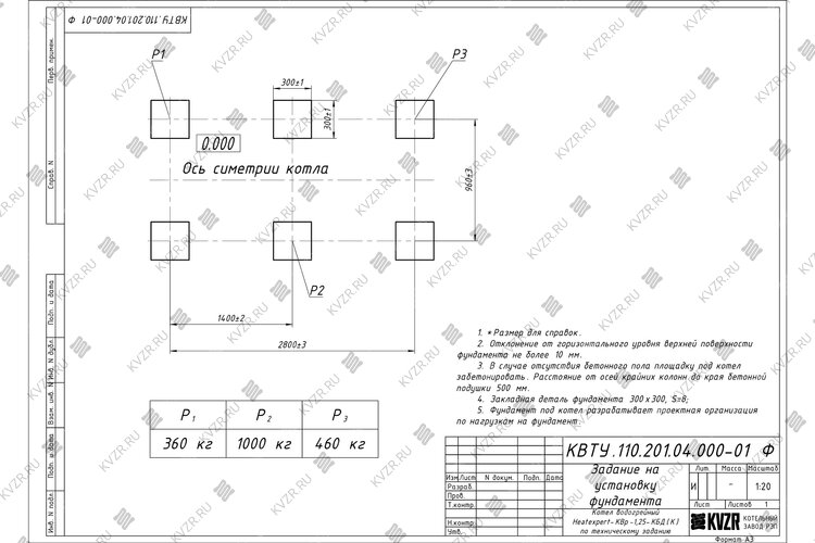 Котел 1250  кВт уголь дрова с колосниками чертеж фундамента